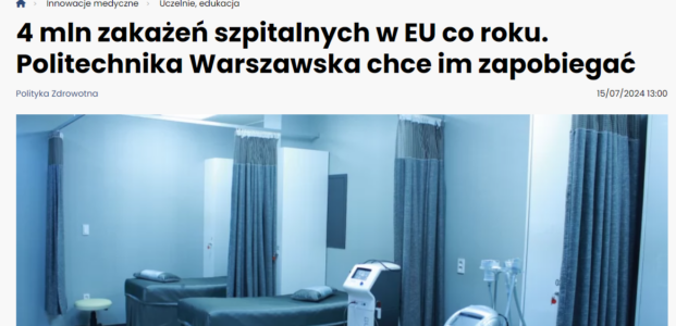 4 mln zakażeń szpitalnych w EU co roku. Politechnika Warszawska chce im zapobiegać