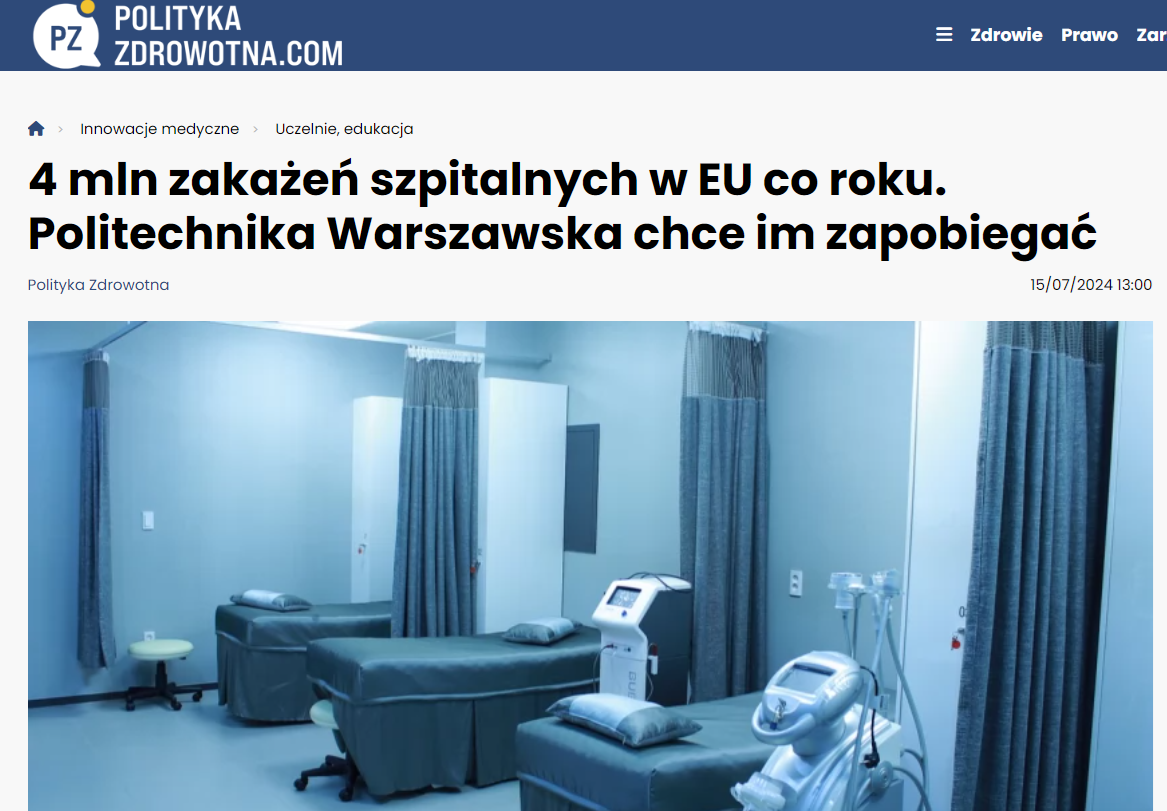 4 mln zakażeń szpitalnych w EU co roku. Politechnika Warszawska chce im zapobiegać